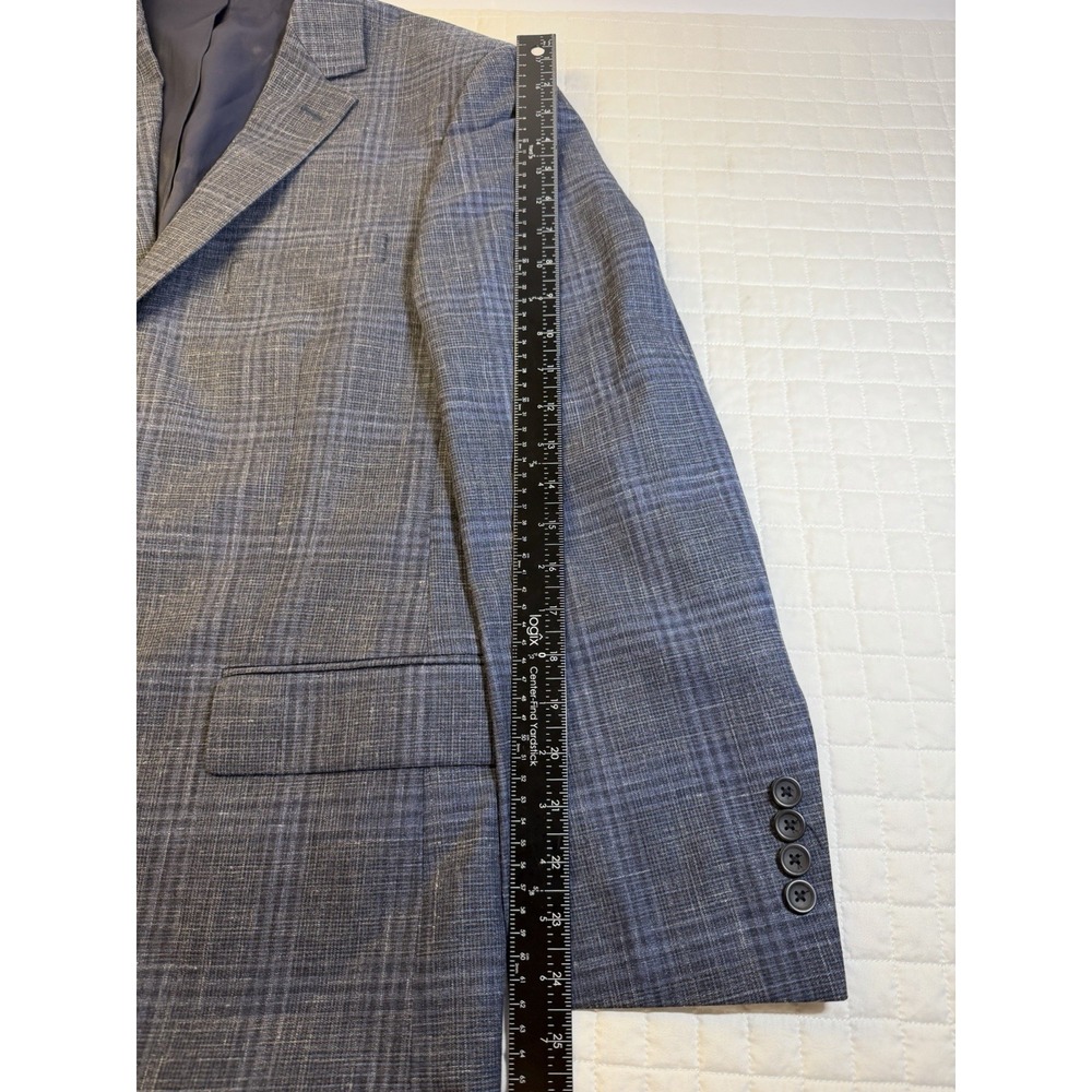 Pronto Uomo Platinum 40R Blue Plaid Sport Coat Wool Silk Linen 2 Button Blazer - Picture 12 of 14